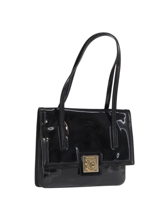 Salvatore Ferragamo Handbags - Authentic Salvatore Ferragamo Gancini Shoulder Bag Patent leather Gold Black